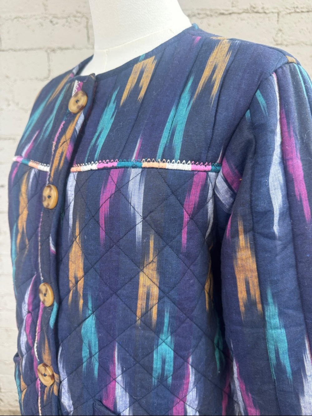 Roller Rabbit Multicolor Cotton Ikat Button Front Quilted Jacket Size S - Picture 7 of 12